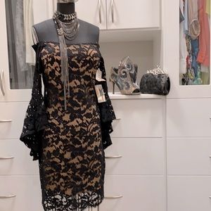 Karen Kane black lace off the shoulder dress
